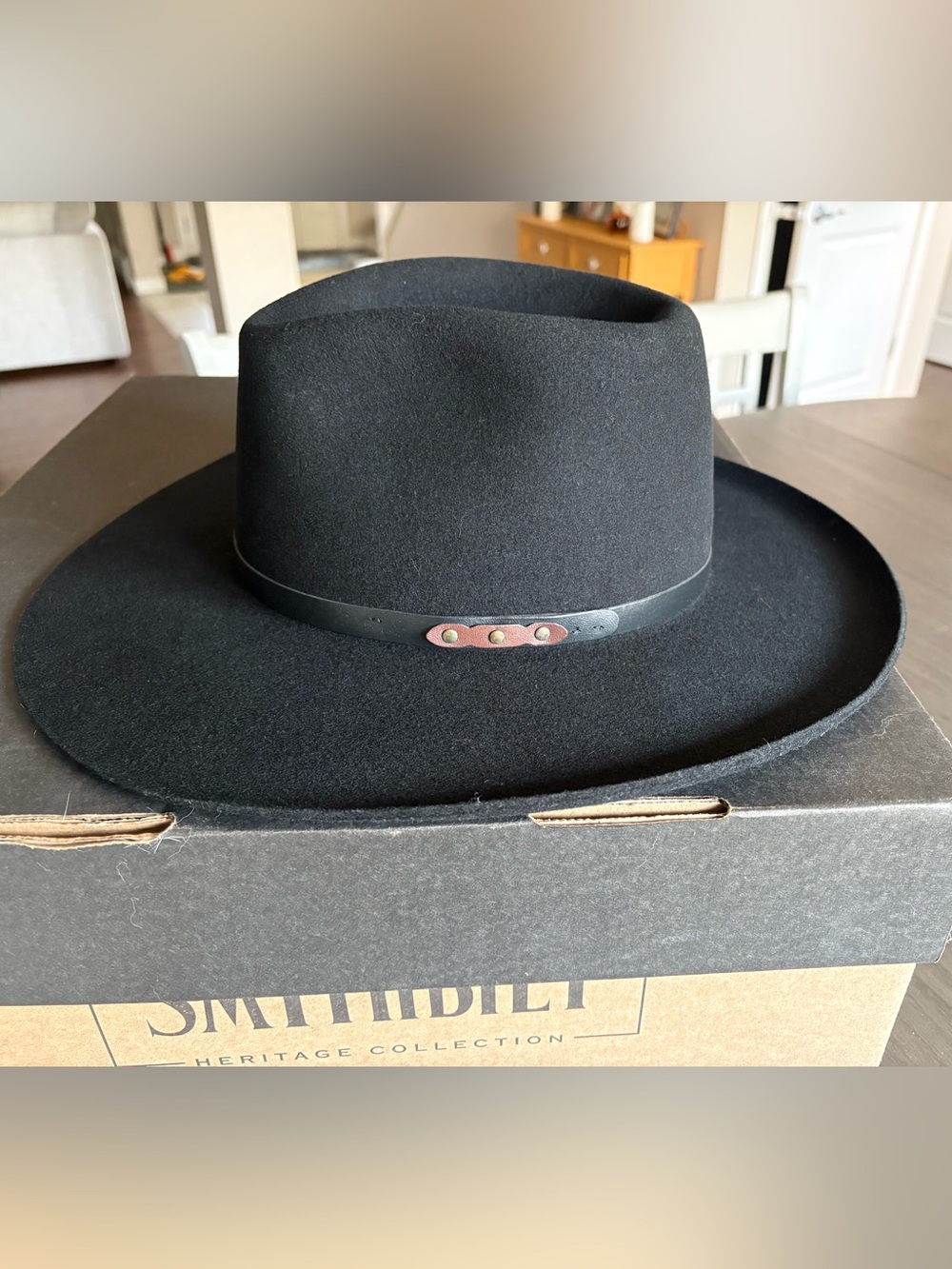 Smithbilt Black Wool Felt Rancher Hat with Leather Band